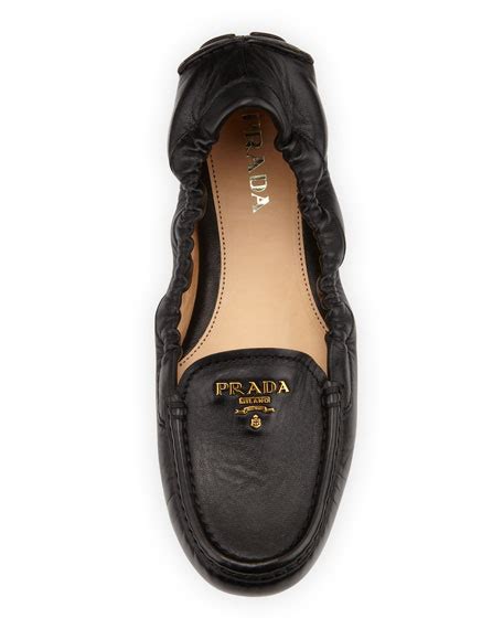 Prada Leather Scrunch Logo Driver, Black 